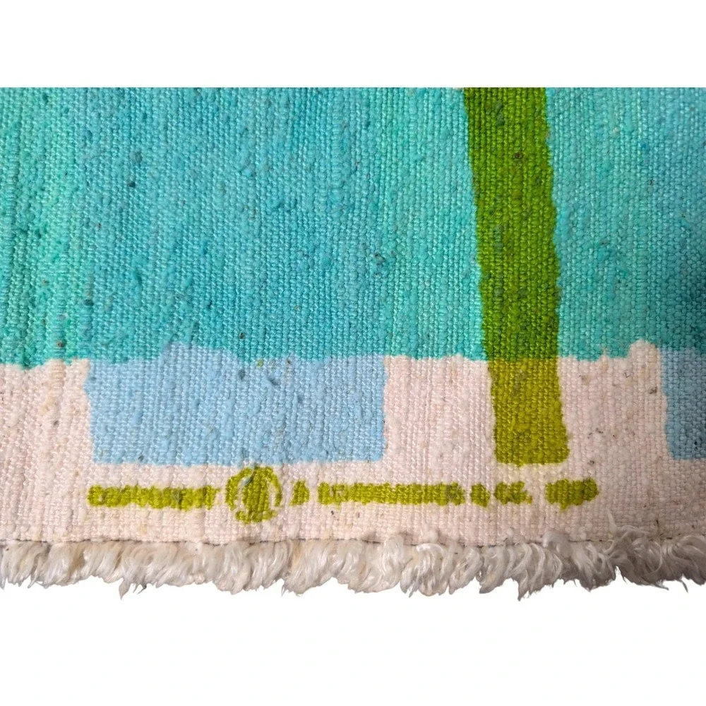 Vintage Schumacher Hand Print Plaid Fabric Blue Lime Green 1.25 Yards 56